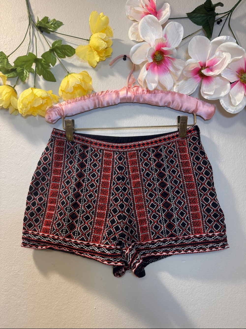 Forever 21 Black and Red Geometric High Waist Shorts